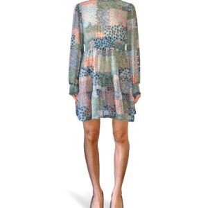 Patchwork Smocked-Waist Mini Dress