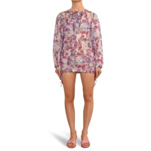 Split-Neck Silk Coverup Mini Dress