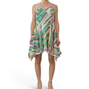 Striped A-Line Asymmetric Mini Dress