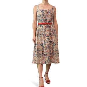 Square Neck Printed Midi Dress