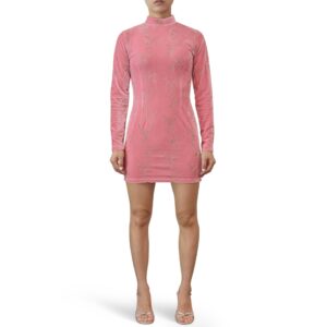 Pink Embroidered Velvet Mini Dress