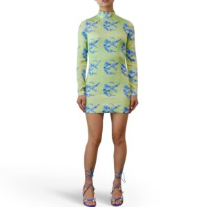Mock-Neck Printed Mini Silk Dress