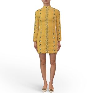 Yellow Floral Embroidered Mini Dress