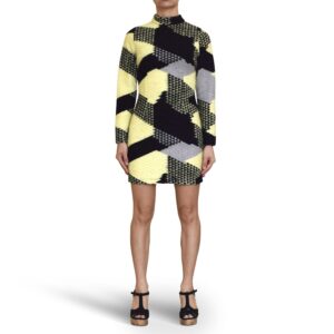 Color-Block Mock Neck Mini Wool Dress