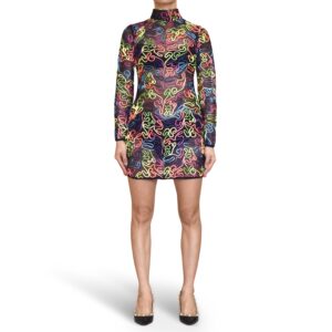 Multicolor Mesh Mock Neck Dress