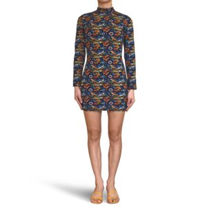 Floral-Print Mock Neck Mini Dress