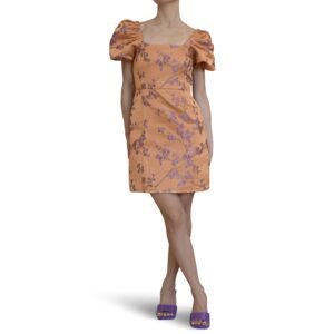 Square Neck Embroidered Jacquard Mini Dress