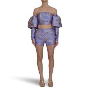 Off Shoulder Embroidered Top and Shorts Set