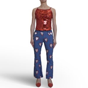 Heart-Print Flare Pants