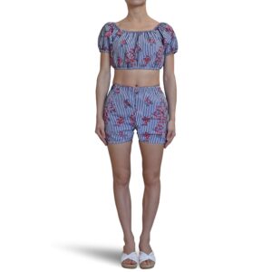 Striped Cropped Top and Shorts Set