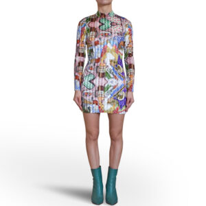 Mock-Neck Printed Mini Dress