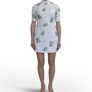 Mock-Neck Embroidered Mini Dress